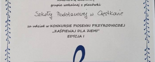  Zwycięstwo w finale Konkursu Piosenki Przyrodniczej pt. „Zaśpiewaj dla Ziemi”! 