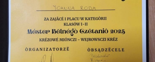  I miejsce w powiatowym etapie XII Regionalnego Konkursu Czytelniczego „Méster Bëlnégò Czëtaniô”